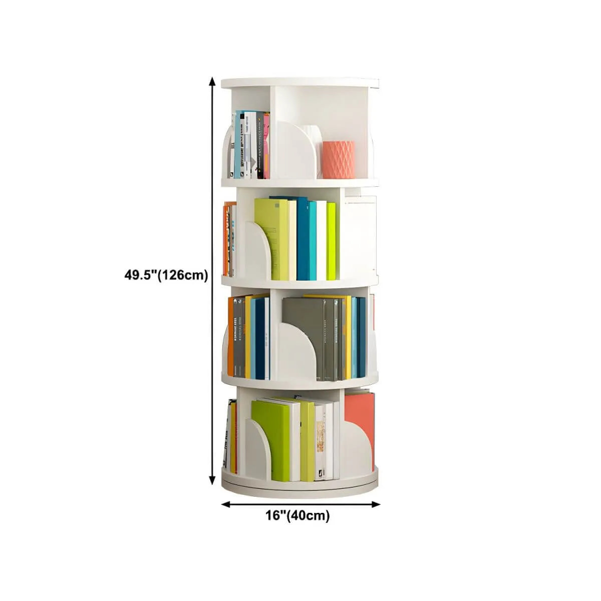 Modern Rotating Wooden Bookshelf – Geometric Open Shelving Unit Dimensions