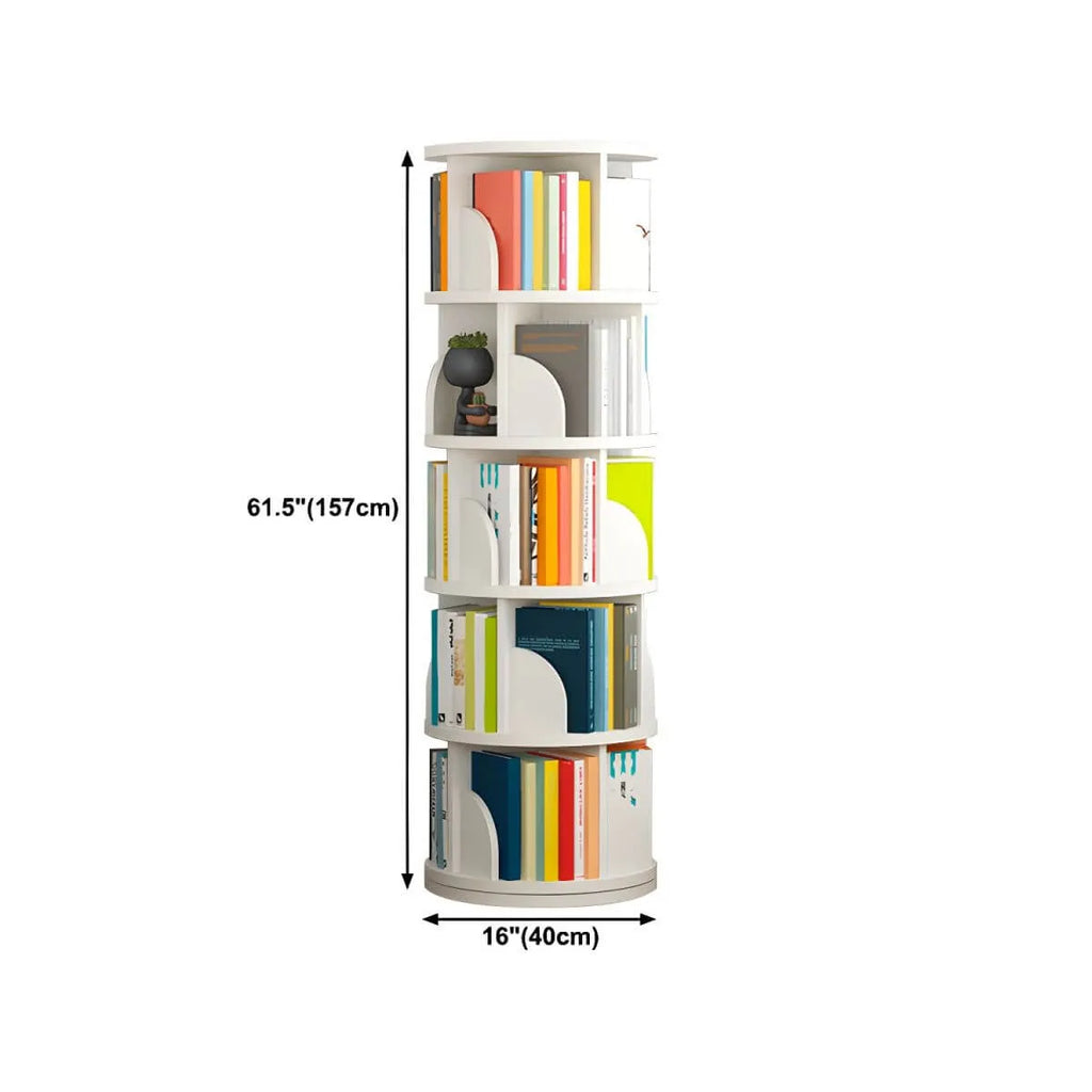 Modern Rotating Wooden Bookshelf – Geometric Open Shelving Unit Dimensions