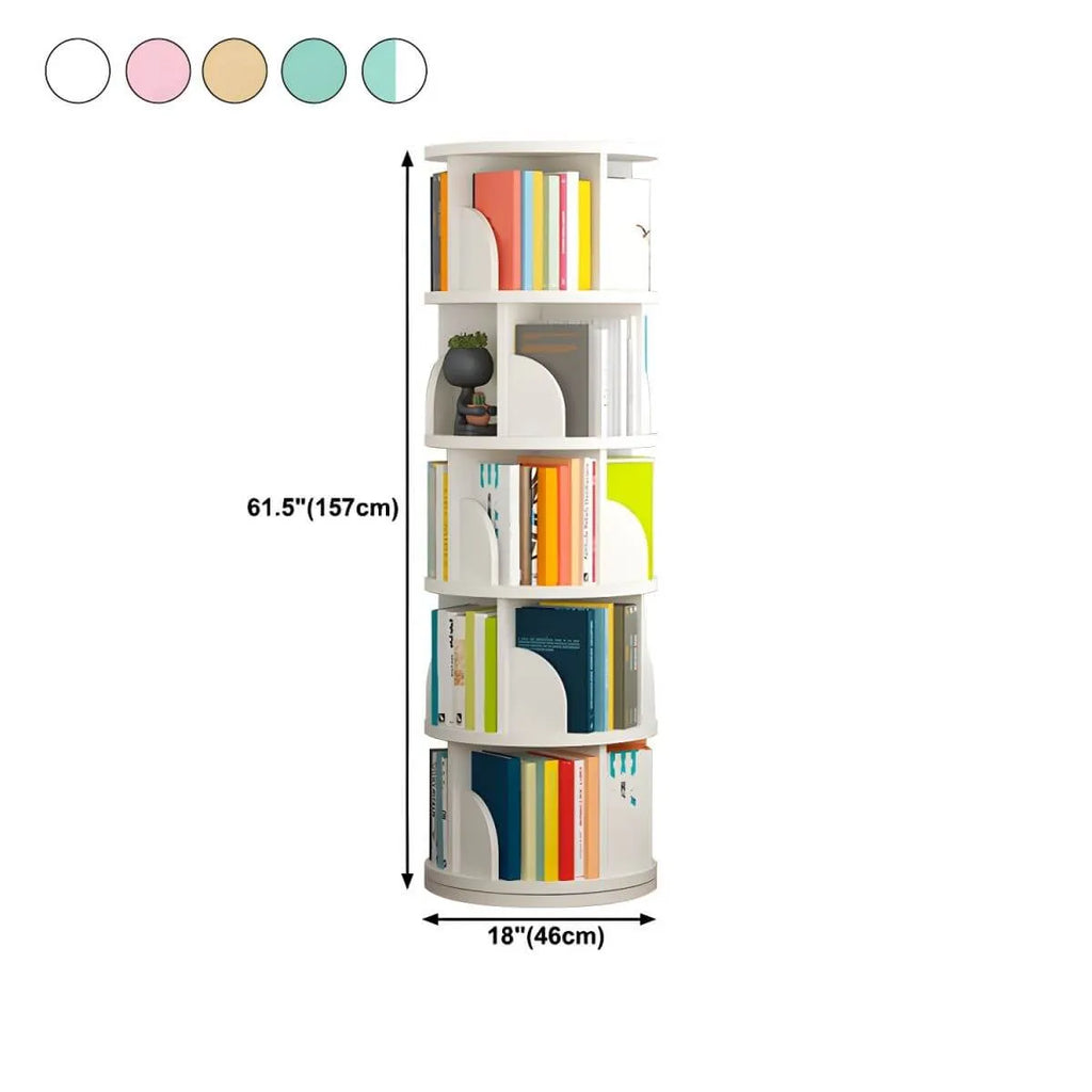 Modern Rotating Wooden Bookshelf – Geometric Open Shelving Unit Dimensions
