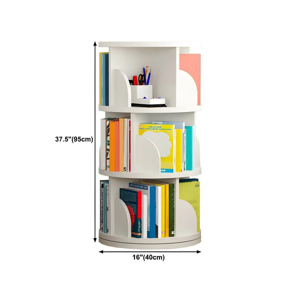 Modern Rotating Wooden Bookshelf – Geometric Open Shelving Unit Dimensions