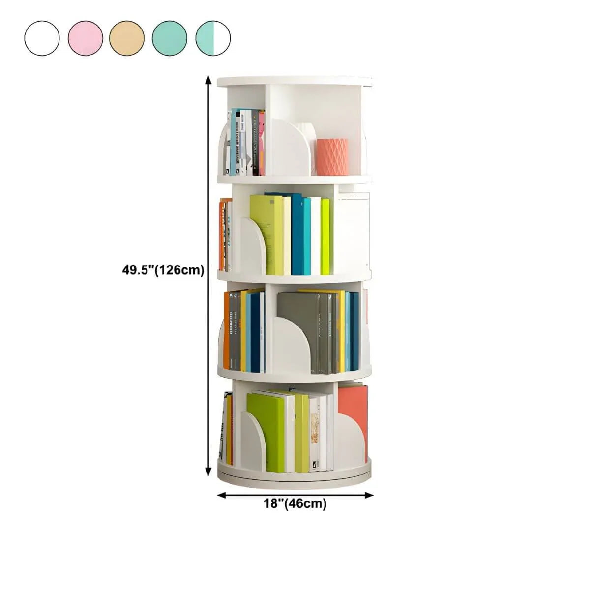 Modern Rotating Wooden Bookshelf – Geometric Open Shelving Unit Dimensions