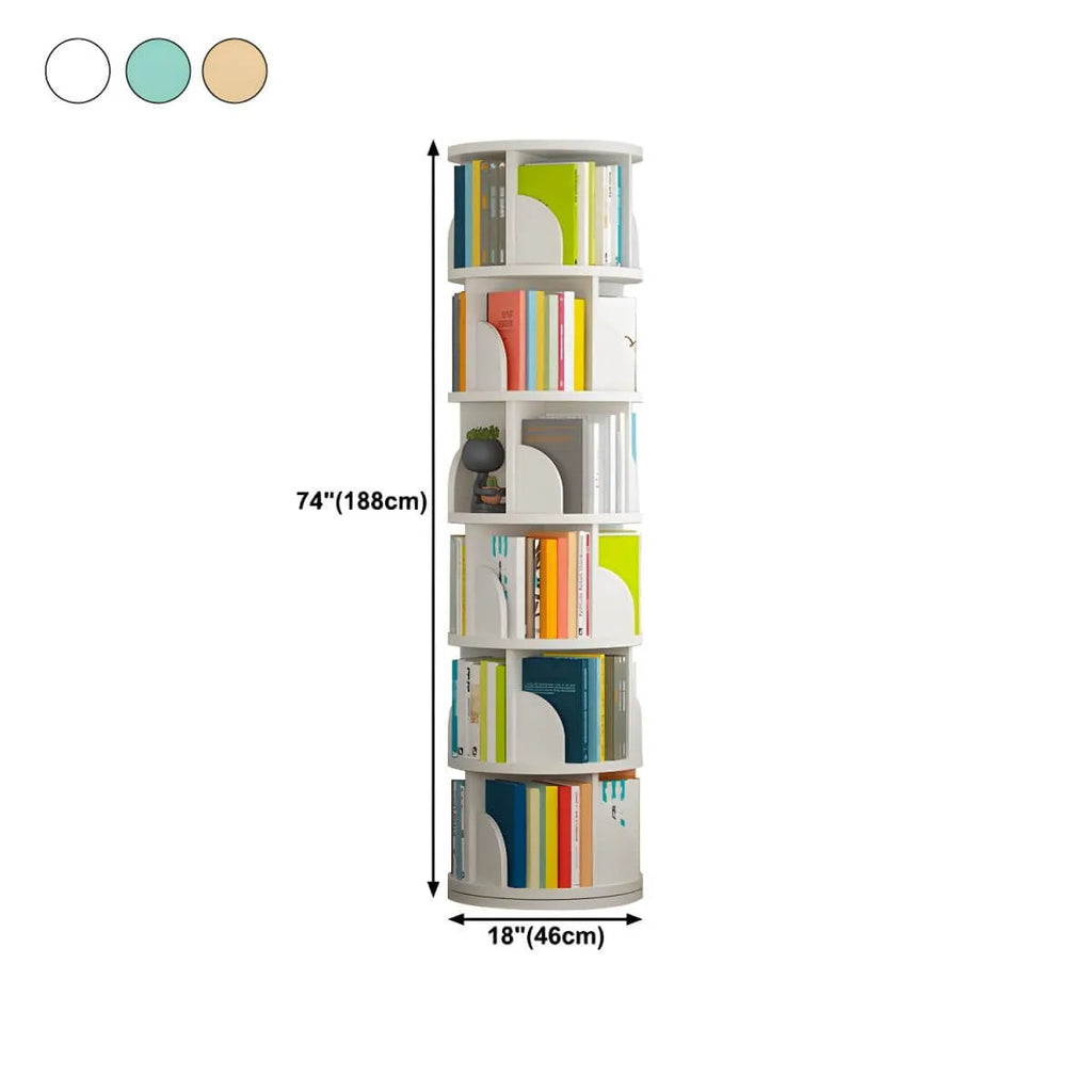 Modern Rotating Wooden Bookshelf – Geometric Open Shelving Unit Dimensions
