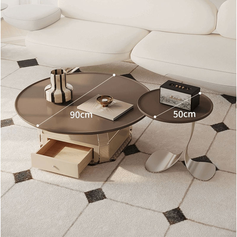 Modern Round Coffee & Side Table Set - Wood & Metal