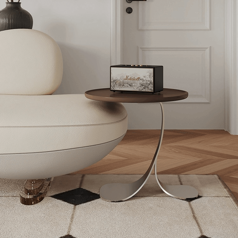 طقم طاولة قهوة وجانبية مستديرة حديثة - خشب ومعدن Secondary image