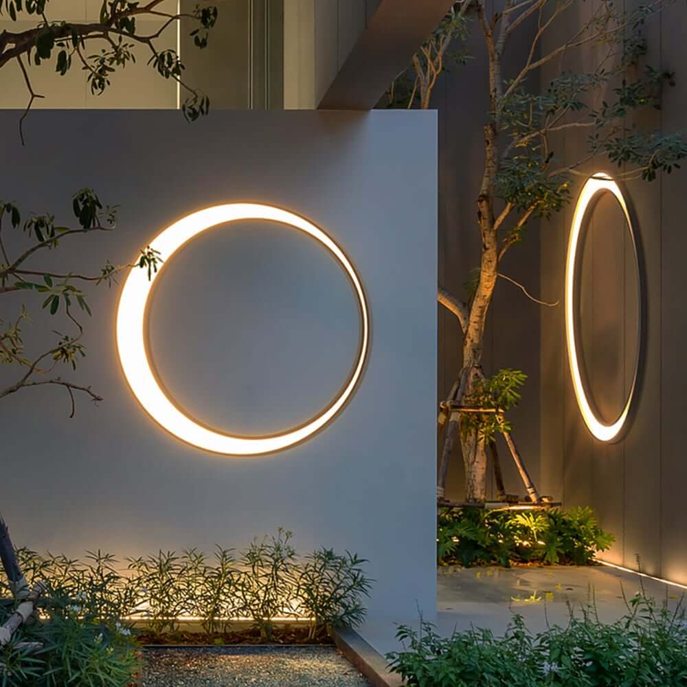 Modern Round Flush Mount Outdoor Wall Light in Black Iron Main Product Image