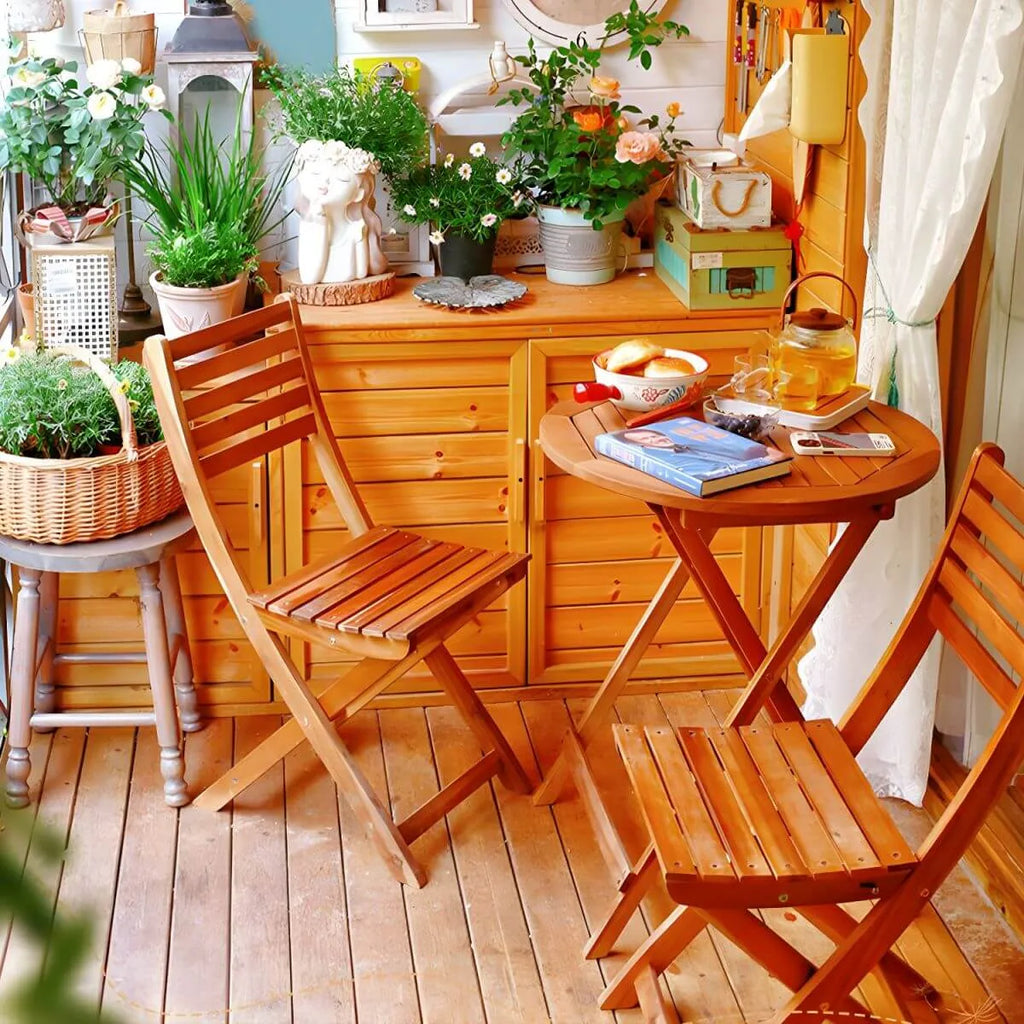 Modern Round Foldable Wood Coffee Table for Outdoor Use