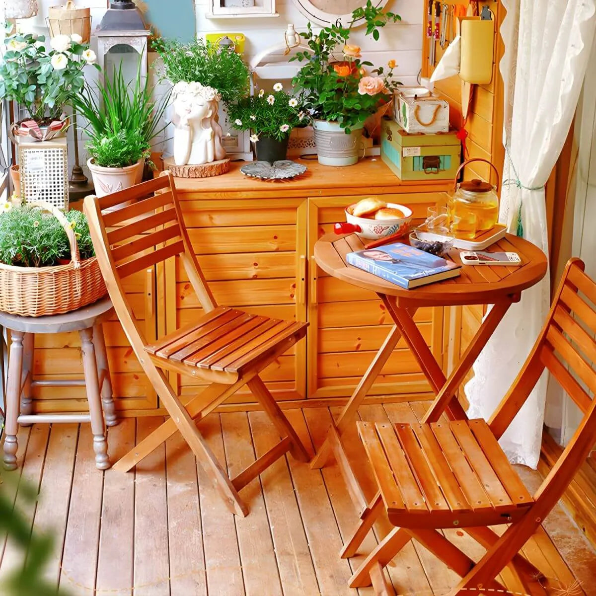 Modern Round Foldable Wood Coffee Table for Outdoor Use