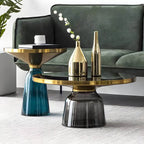 Modern Round Glass Coffee Table with Sculptural Pedestal Base