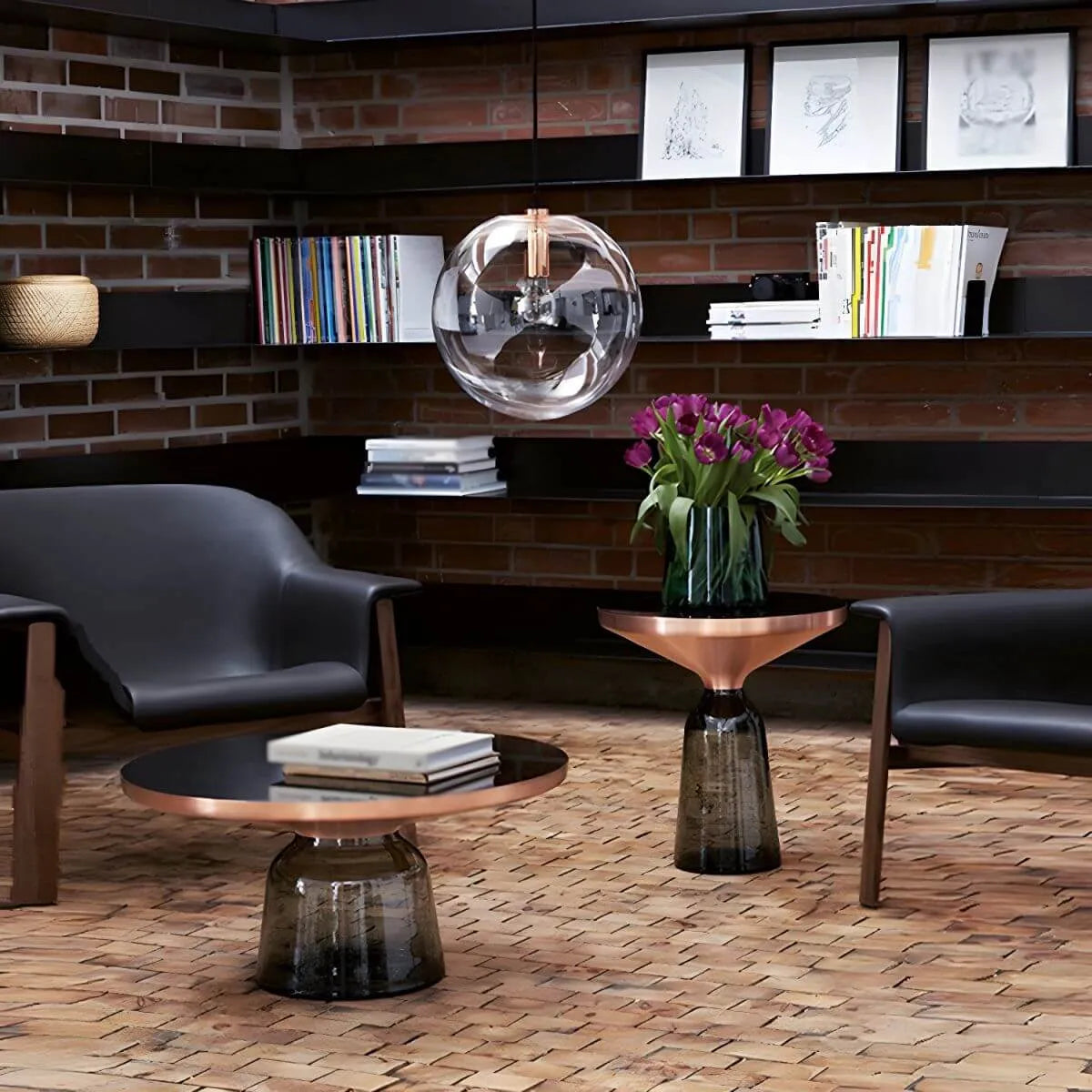 Modern Round Glass Coffee Table with Sculptural Pedestal Base