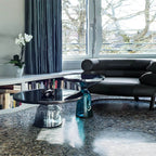 Modern Round Glass Coffee Table with Sculptural Pedestal Base