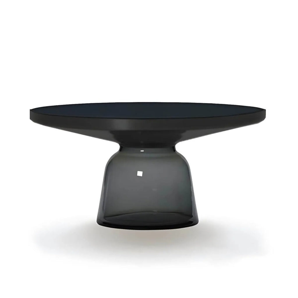 Modern Round Glass Coffee Table with Sculptural Pedestal Base
