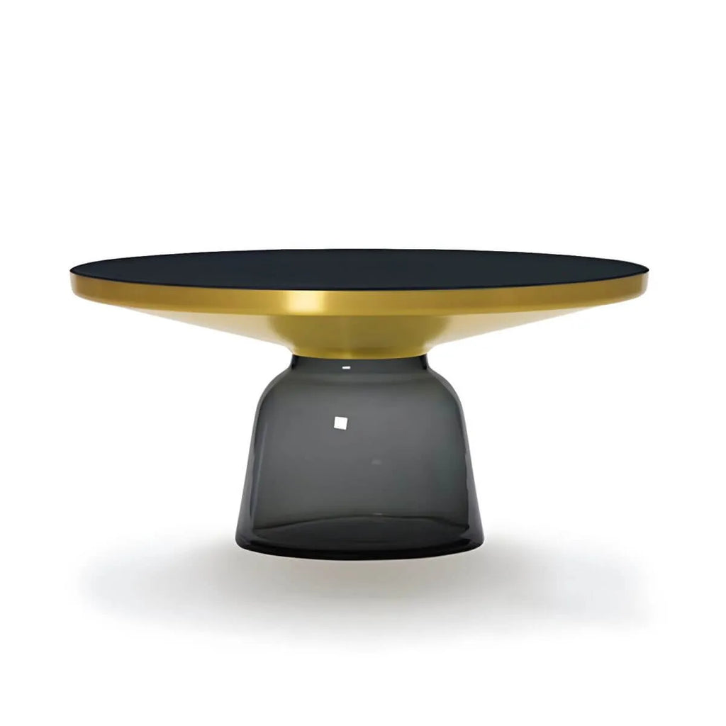 Modern Round Glass Coffee Table with Sculptural Pedestal Base