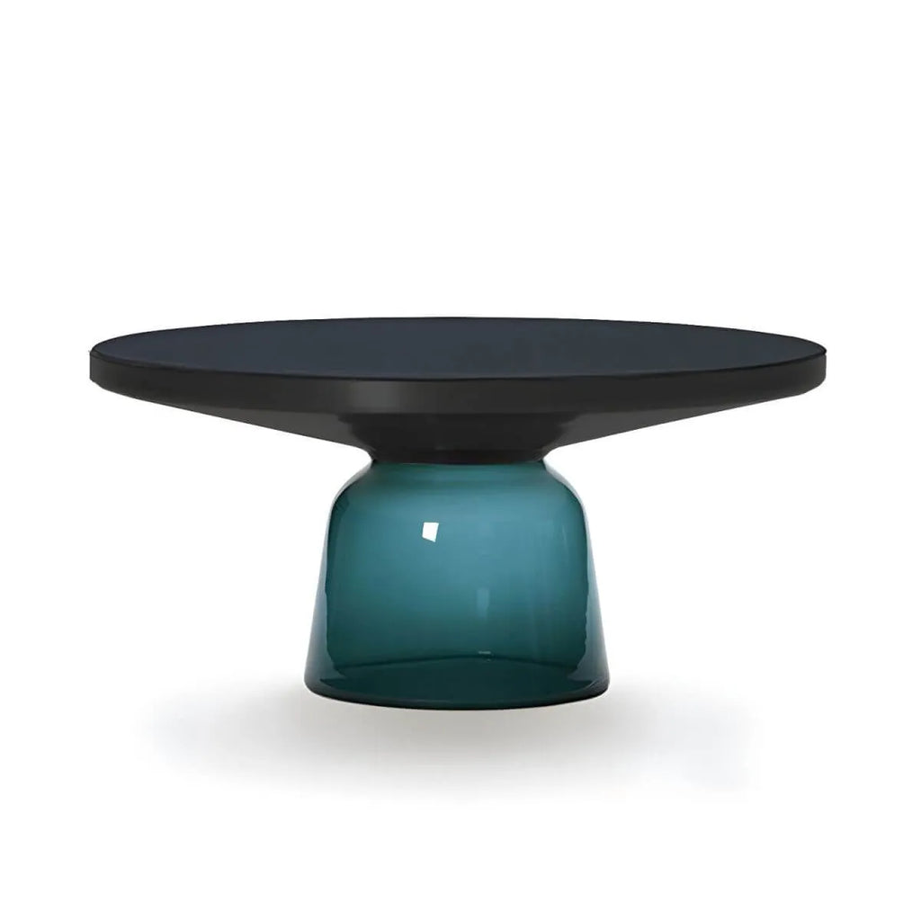 Modern Round Glass Coffee Table with Sculptural Pedestal Base