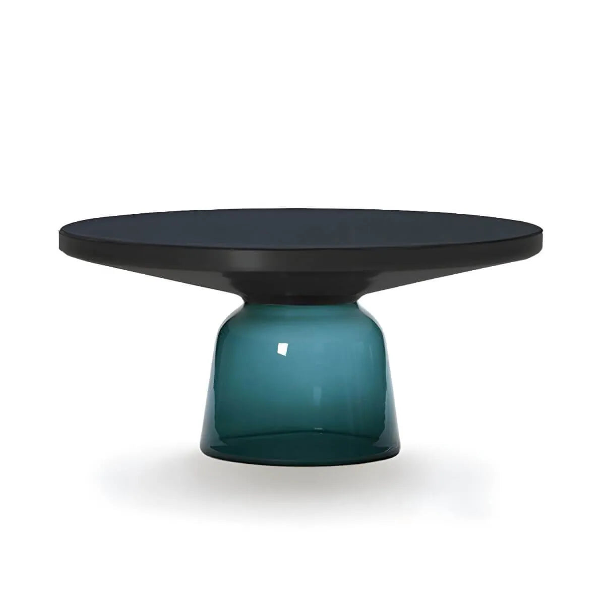 Modern Round Glass Coffee Table with Sculptural Pedestal Base