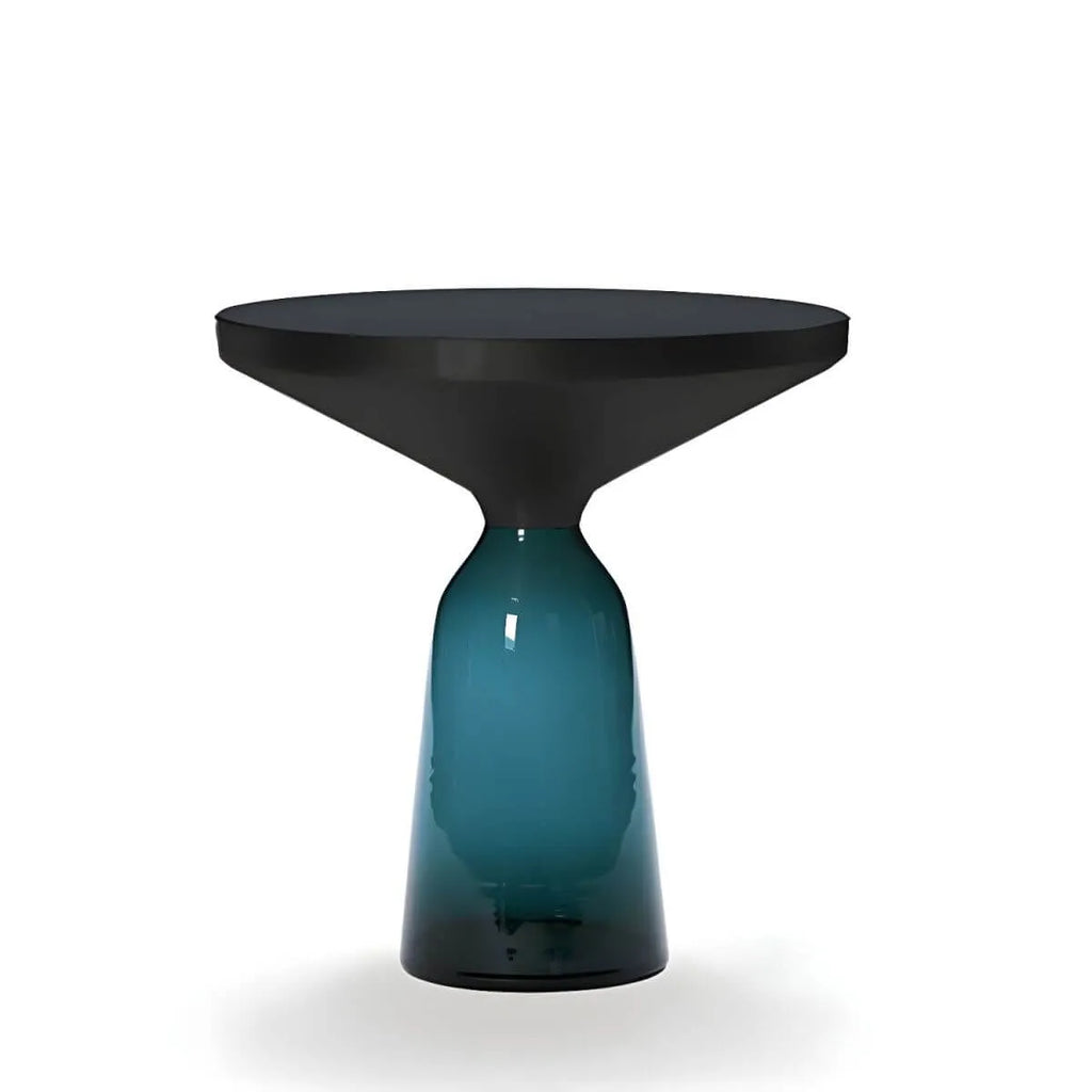 Modern Round Glass Coffee Table with Sculptural Pedestal Base