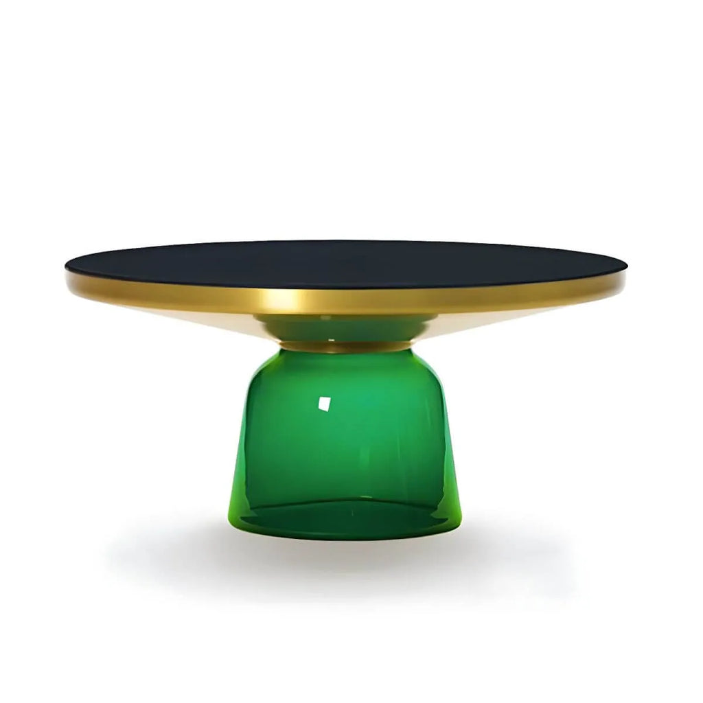 Modern Round Glass Coffee Table with Sculptural Pedestal Base