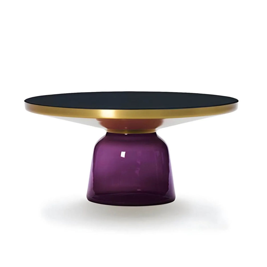 Modern Round Glass Coffee Table with Sculptural Pedestal Base