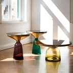 Modern Round Glass Coffee Table with Sculptural Pedestal Base