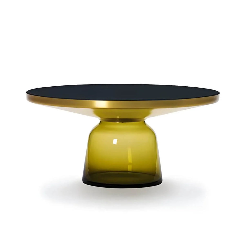 Modern Round Glass Coffee Table with Sculptural Pedestal Base