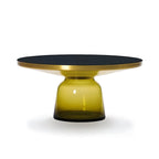 Modern Round Glass Coffee Table with Sculptural Pedestal Base