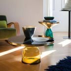 Modern Round Glass Coffee Table with Sculptural Pedestal Base