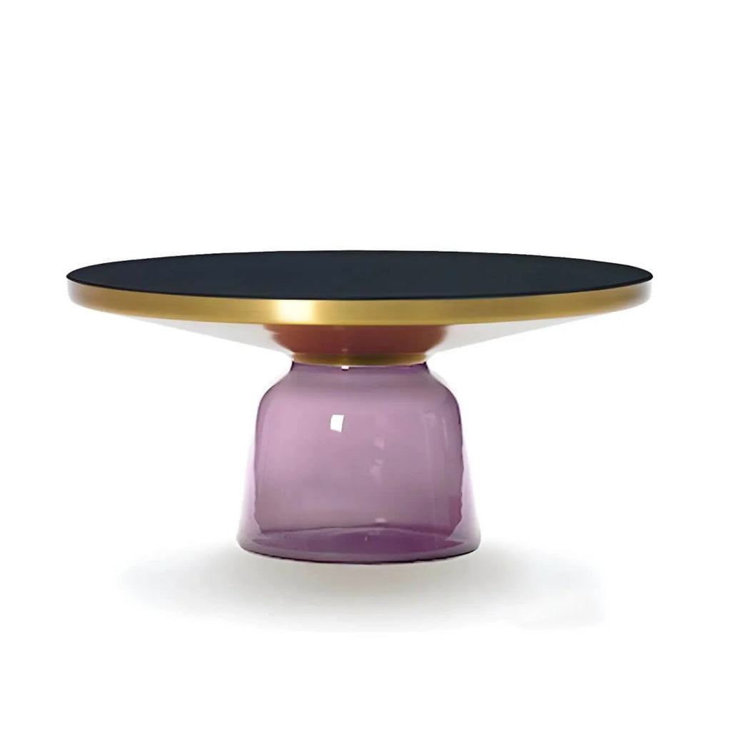 Modern Round Glass Coffee Table with Sculptural Pedestal Base
