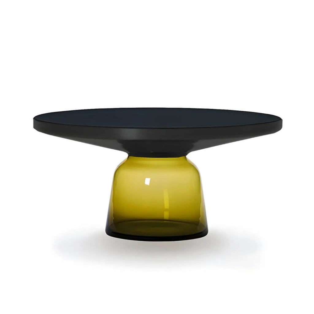 Modern Round Glass Coffee Table with Sculptural Pedestal Base