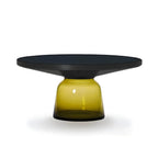 Modern Round Glass Coffee Table with Sculptural Pedestal Base