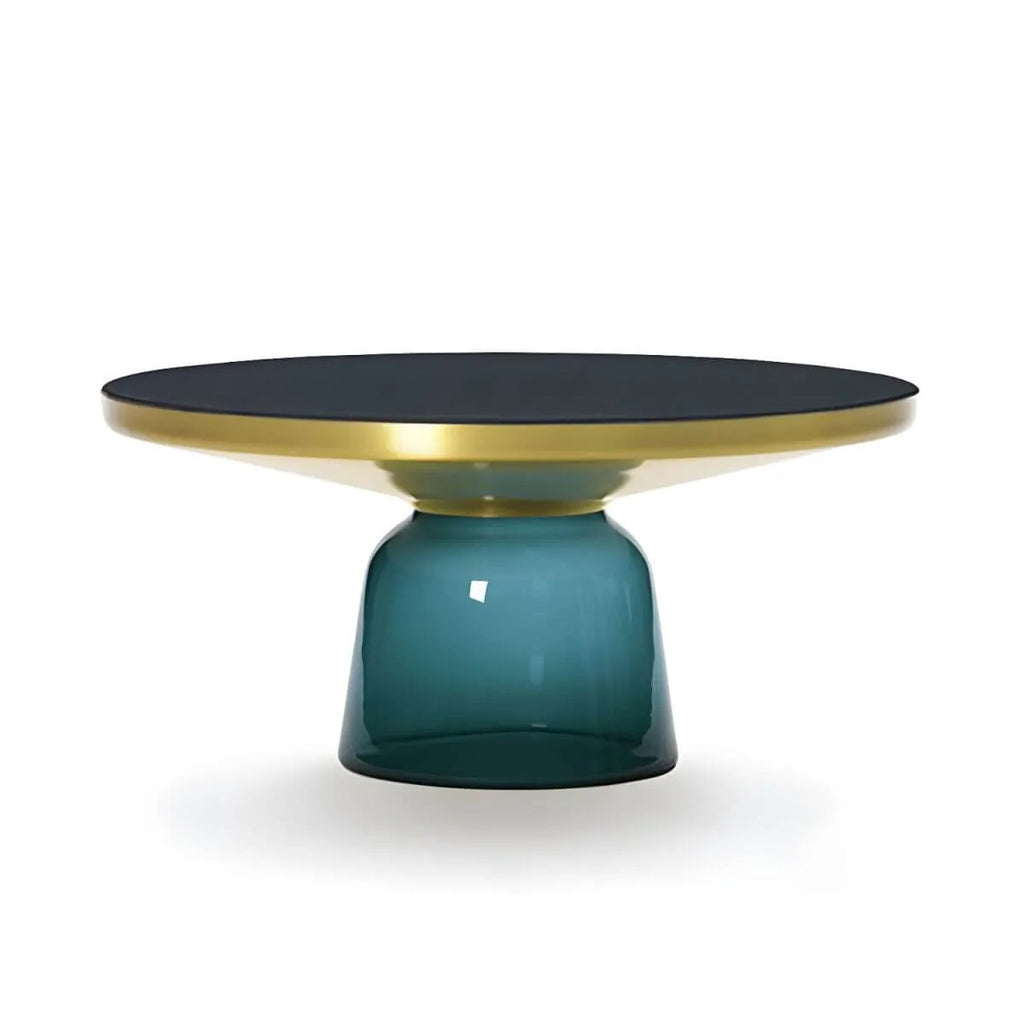 Modern Round Glass Coffee Table with Sculptural Pedestal Base