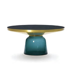 Modern Round Glass Coffee Table with Sculptural Pedestal Base