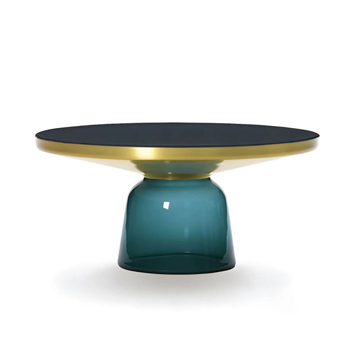 Modern Round Glass Coffee Table with Sculptural Pedestal Base