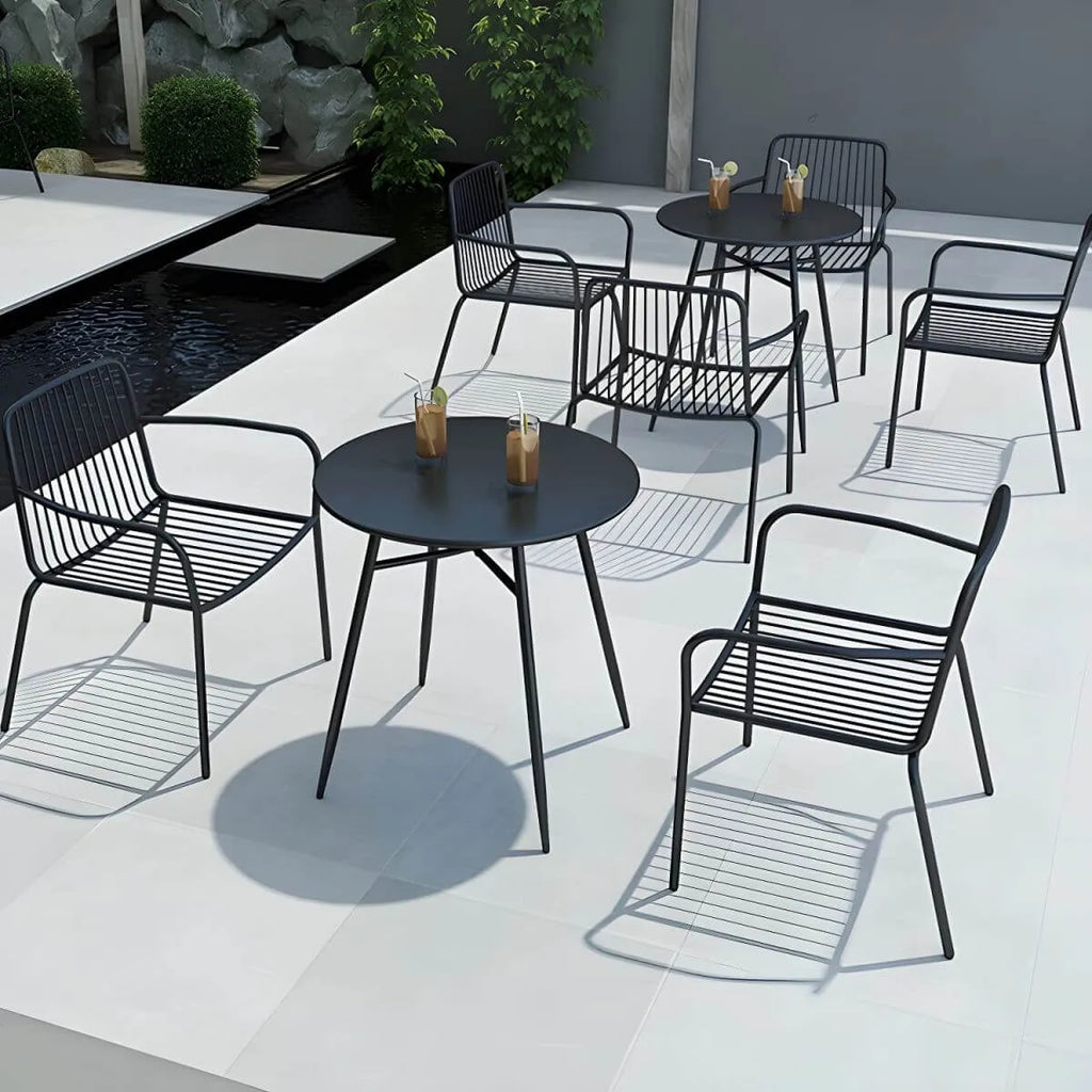 Modern Round Metal Dining Table – Non-Extendable Outdoor Patio Table