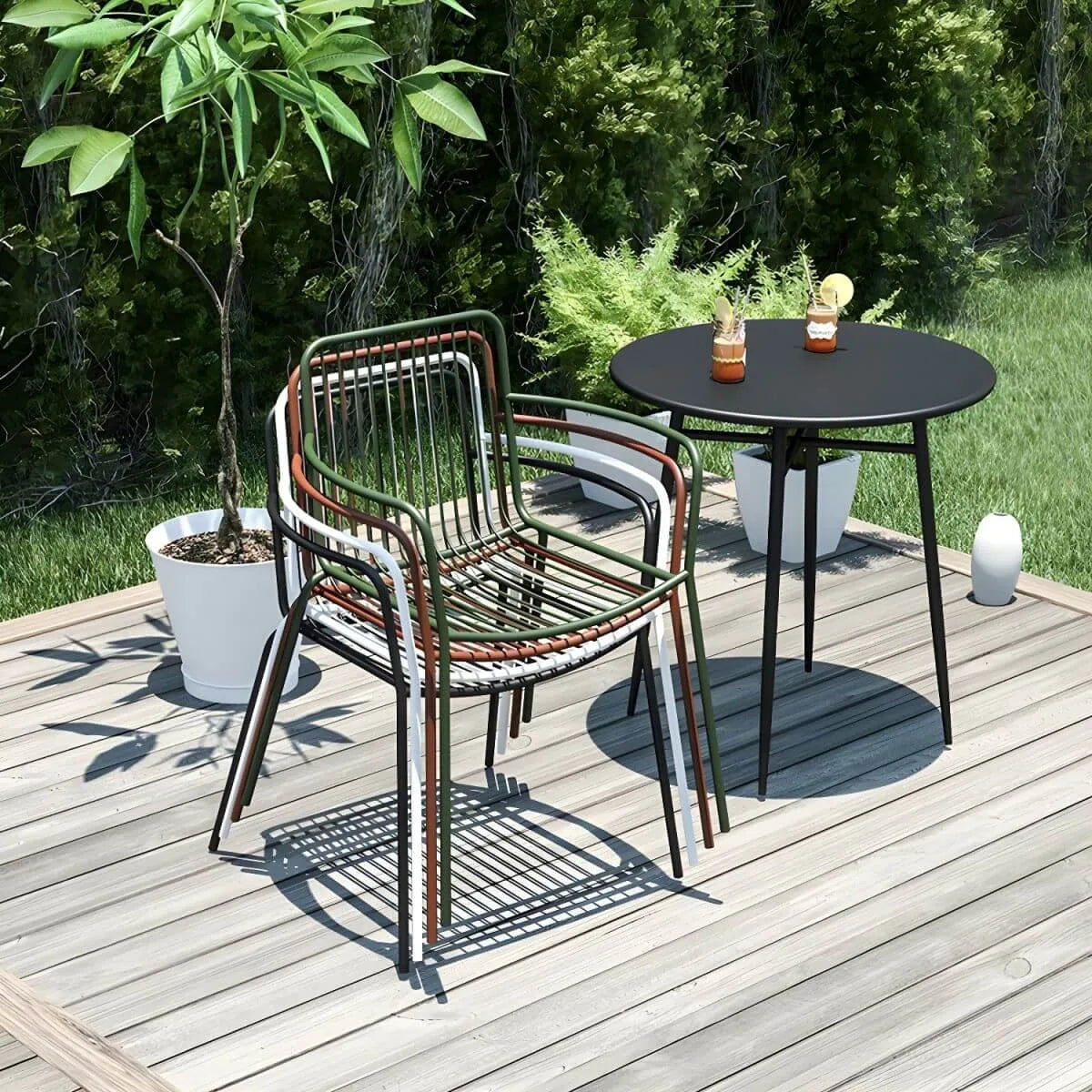 Modern Round Metal Dining Table – Non-Extendable Outdoor Patio Table
