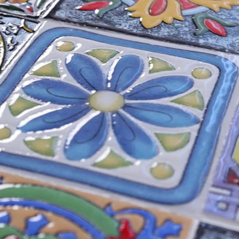 Modern Round Metal Patio Dining Set with Mosaic Top and Folding Chairs