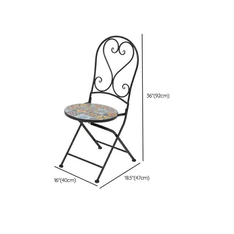 Modern Round Metal Patio Dining Set with Mosaic Top and Folding Chairs Dimensions