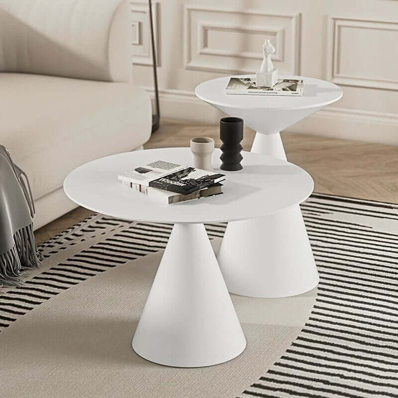 Modern Round Metal Pedestal Side Table Set - Black/White