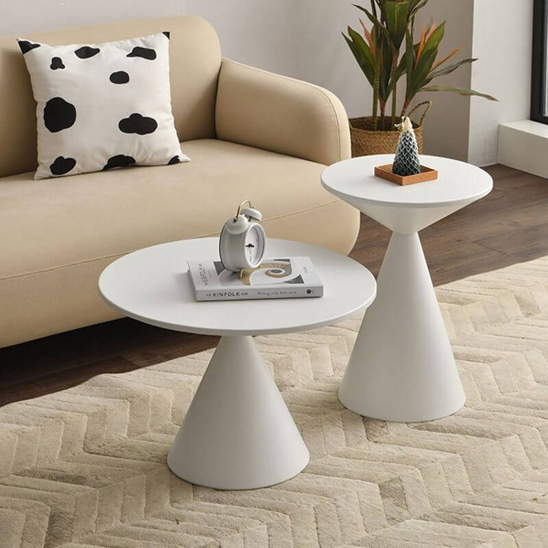 Modern Round Metal Pedestal Side Table Set - Black/White