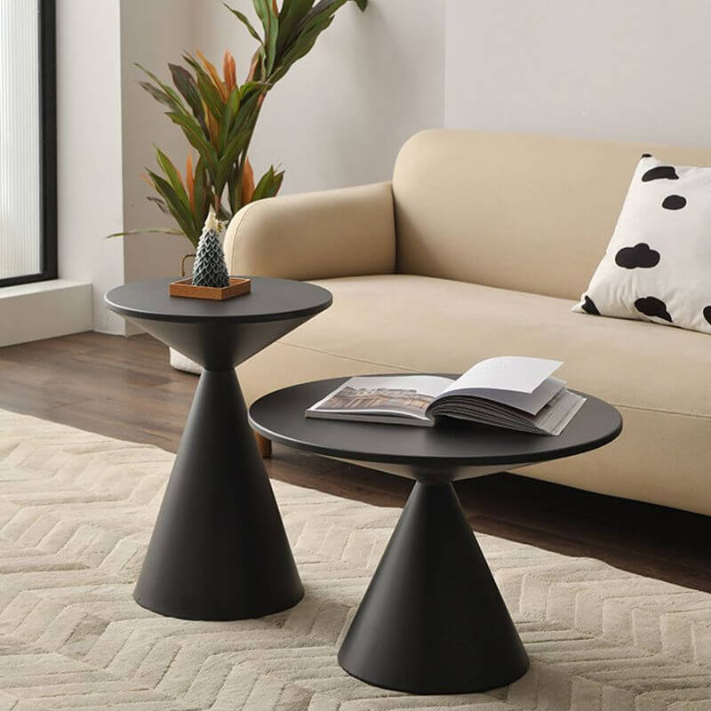 Modern Round Metal Pedestal Side Table Set - Black/White Main Product Image Main image