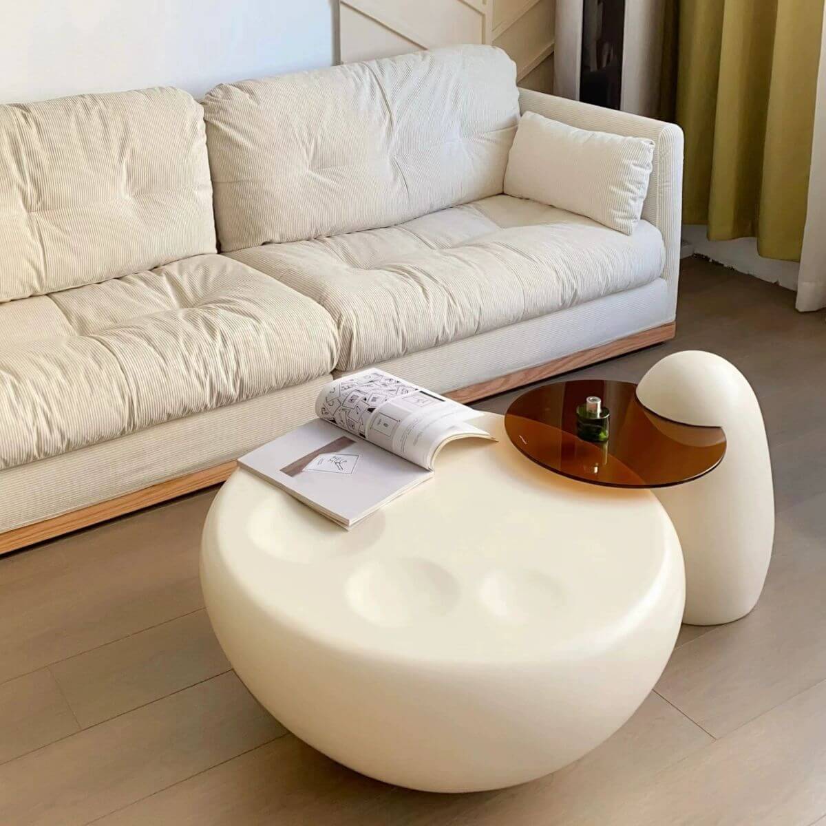 Modern Round Nesting Coffee Tables with Bowl Base in Fiberglass Secondary image