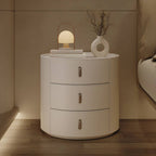 Modern Round Nightstand with Stone Top and Three Drawers
