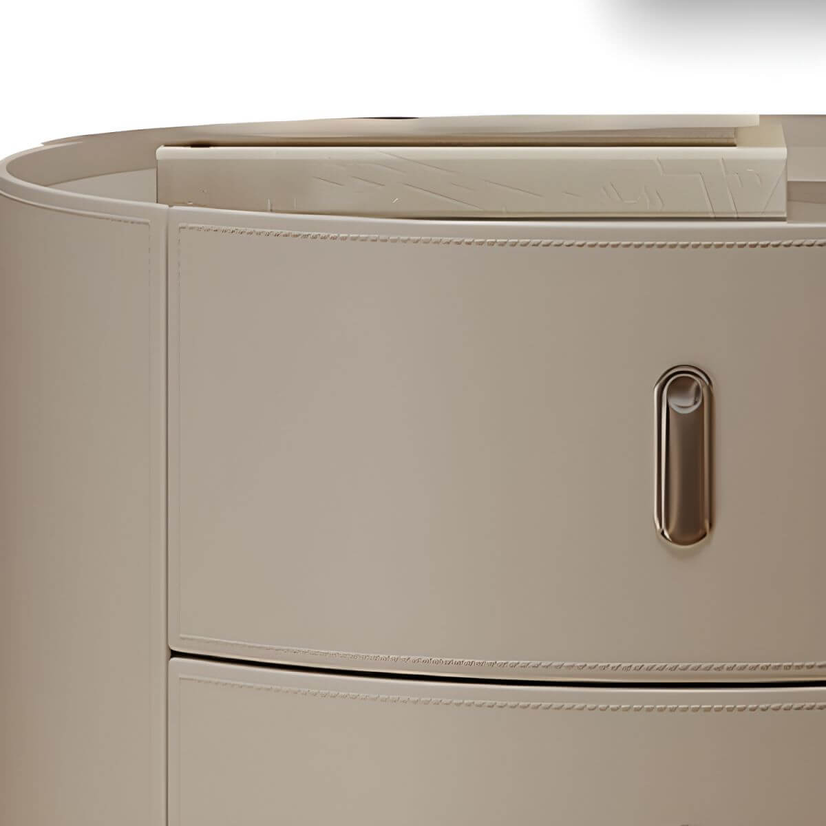 Modern Round Nightstand with Stone Top and Three Drawers