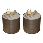 Modern Round Nightstand with Stone Top and Three Drawers