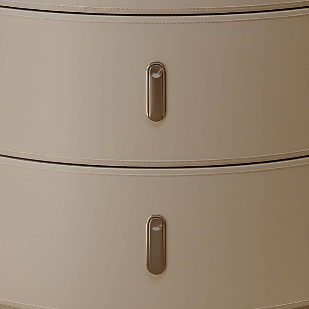 Modern Round Nightstand with Stone Top and Three Drawers
