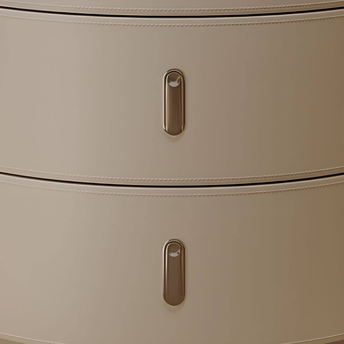 Modern Round Nightstand with Stone Top and Three Drawers