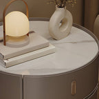 Modern Round Nightstand with Stone Top and Three Drawers
