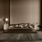 Modern Round Nightstand with Stone Top and Three Drawers