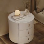 Modern Round Nightstand with Stone Top and Three Drawers Main Product Image