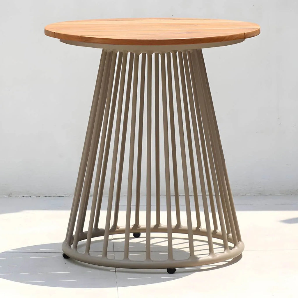 Modern Round Outdoor Coffee Table with Aluminum Frame and Wood Top