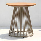 Modern Round Outdoor Coffee Table with Aluminum Frame and Wood Top
