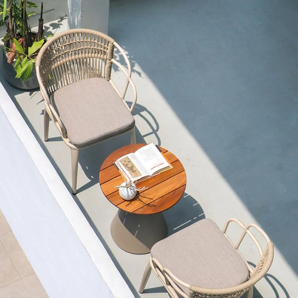 Modern Round Outdoor Coffee Table with Aluminum Frame and Wood Top